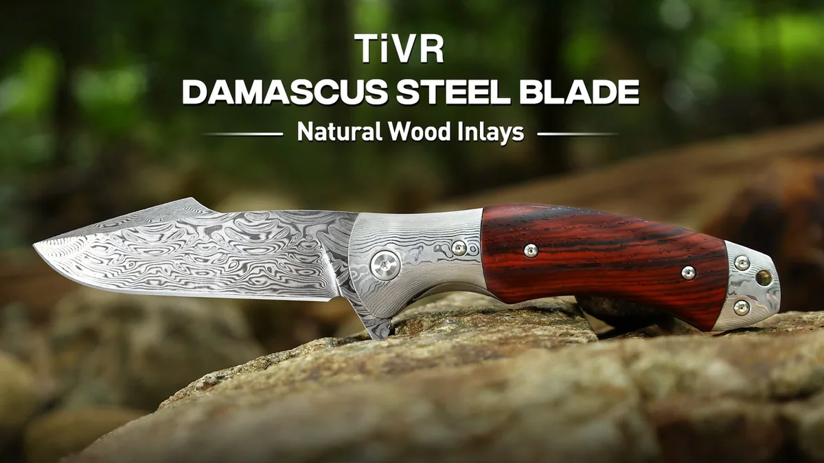 Sponsored: 67-Layer Damascus Folding Knife with Rosewood Scales